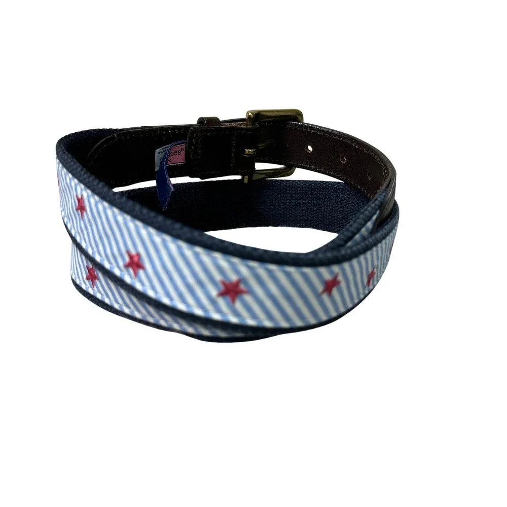 Vineyard Vines Mens 36 Striped Canvas Leather Club Belt Blue VV-1A1016 Brass